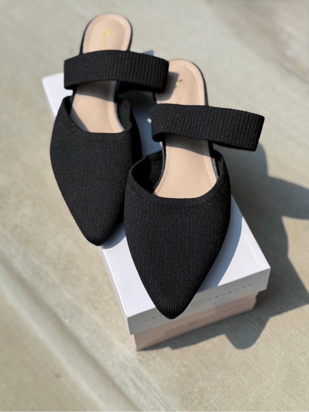 Pointed Knit Mary Jane Mules in Black - Picture 4 of 5